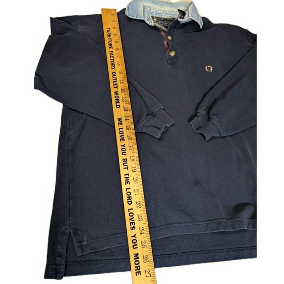 Vintage Siegfried Rugby Shirt Navy Blue Denim Collar Plaid Trim 90s Large XL - Picture 7 of 14